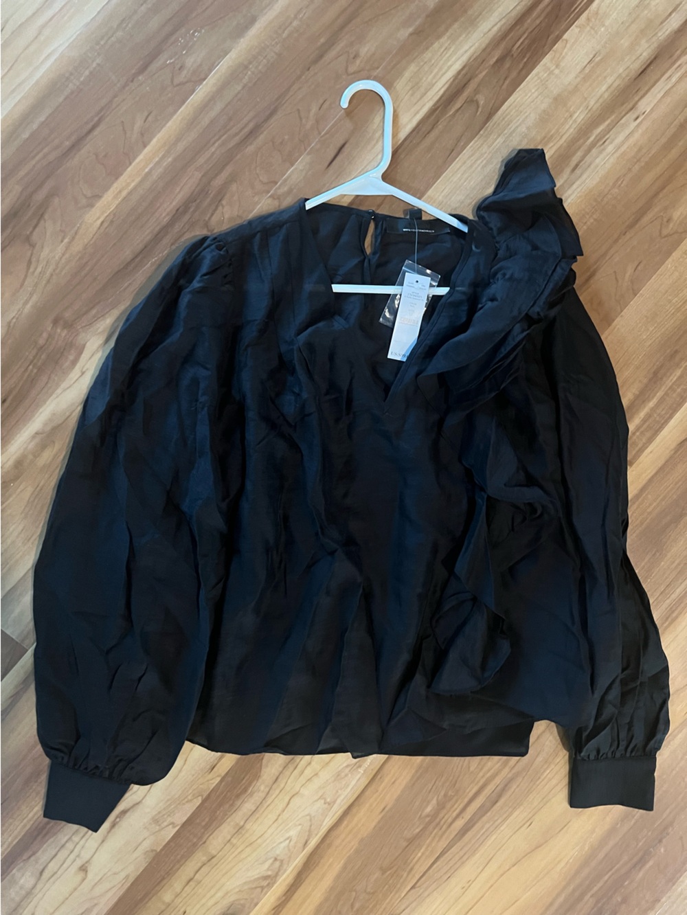 Black Ruffle One-Shoulder Long Sleeve Top. WHBM. NWT